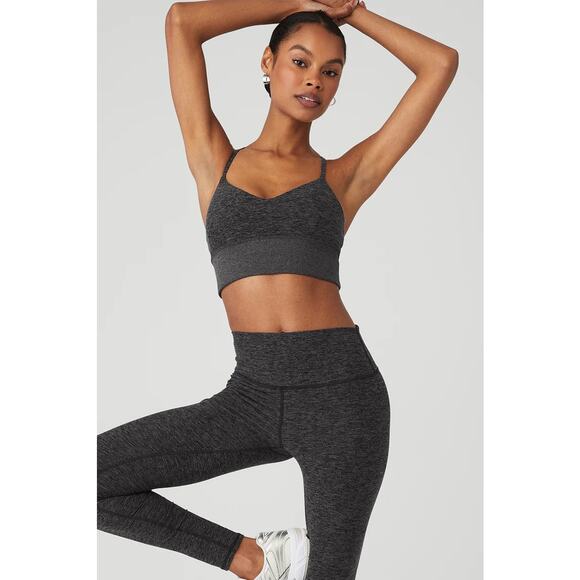 Alo Yoga Alosoft Lavish Dark Heather Gray Two Piece Sports Bra Leggings Set Sz S - Picture 4 of 15